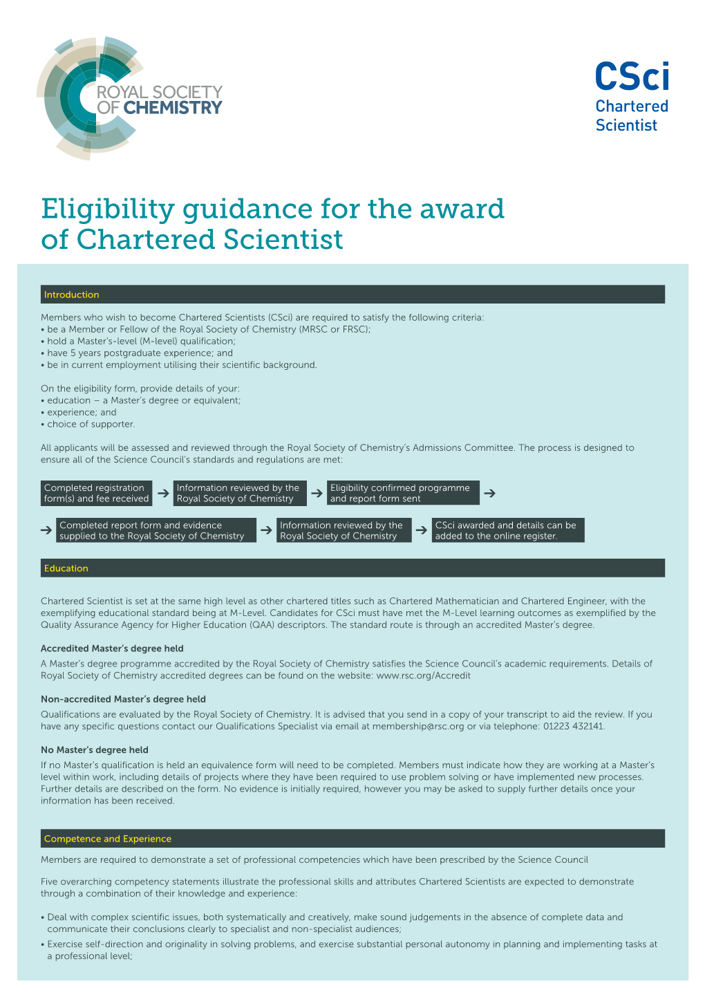 Eligibility Guidance for the Award of Chartered Scientist