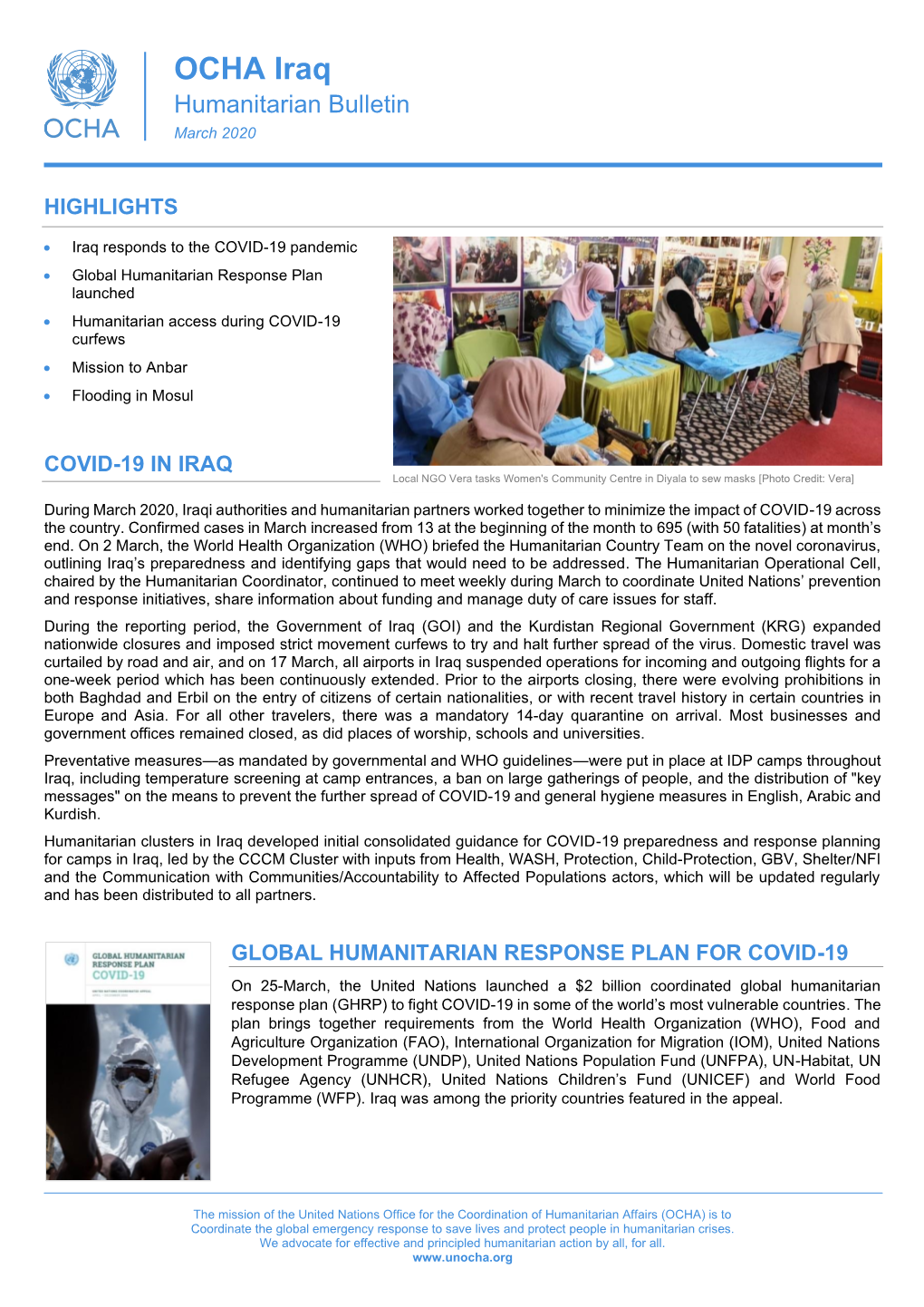 OCHA Iraq Humanitarian Bulletin March 2020