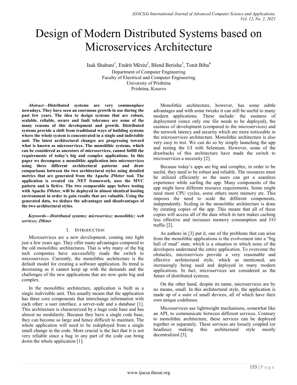 Design of Modern Distributed Systems Based on Microservices Architecture