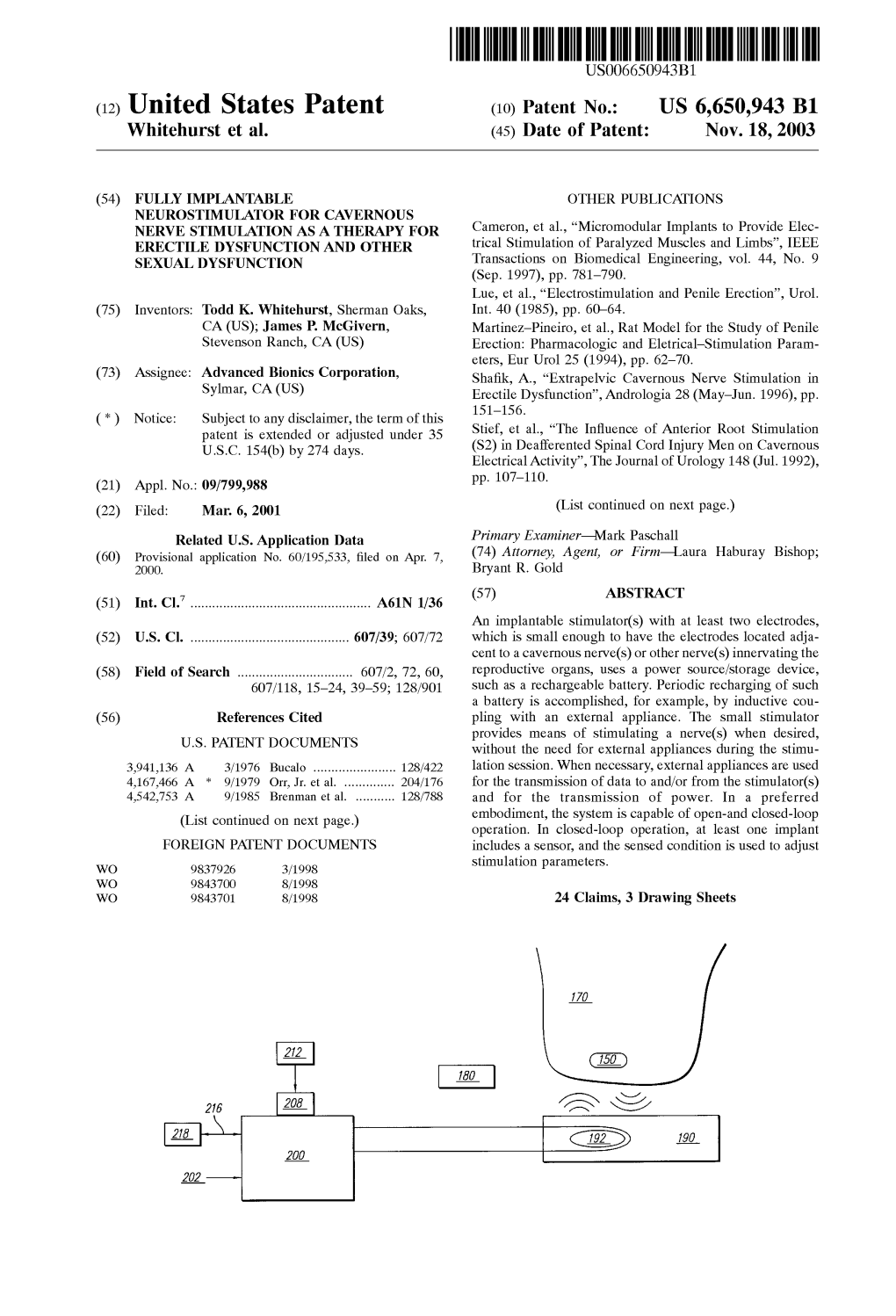 (12) United States Patent (10) Patent No.: US 6,650,943 B1 Whitehurst Et Al