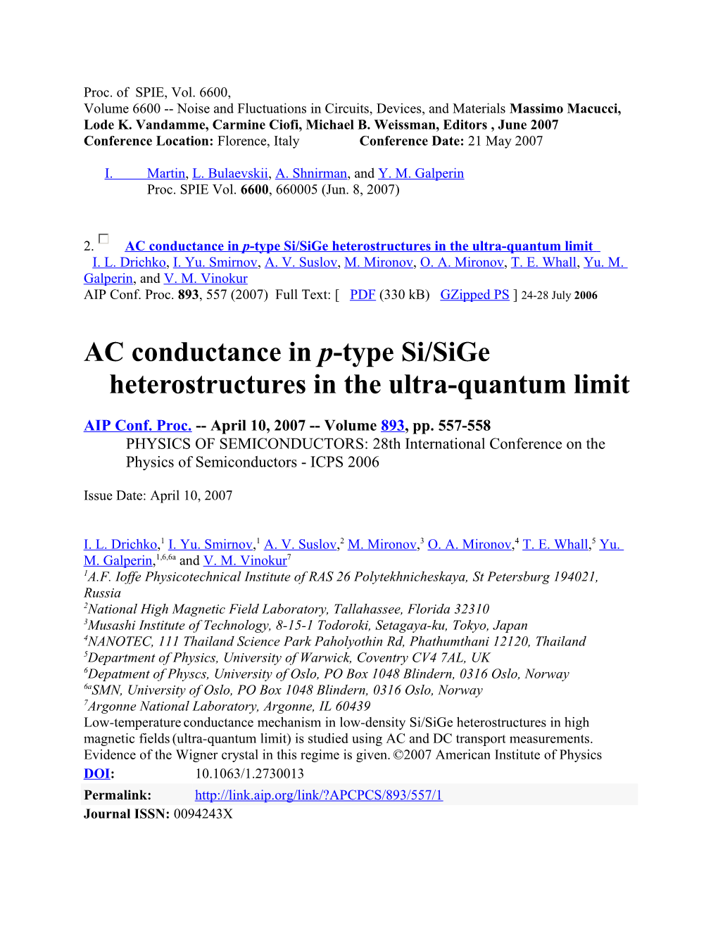 AC Conductance in P-Type Si/Sige Heterostructures in the Ultra-Quantum Limit