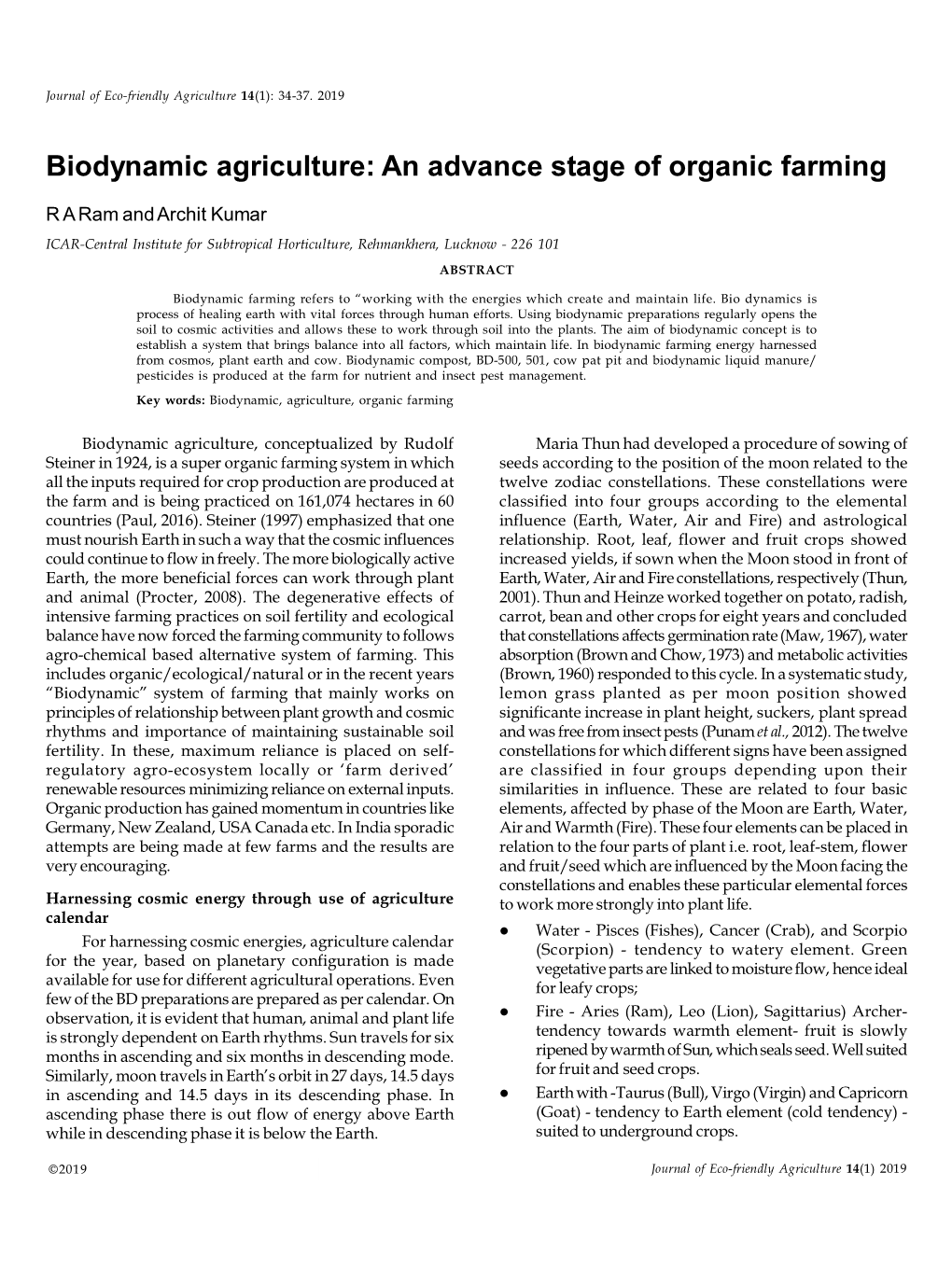 Biodynamic Agriculture: an Advance Stage of Organic Farming