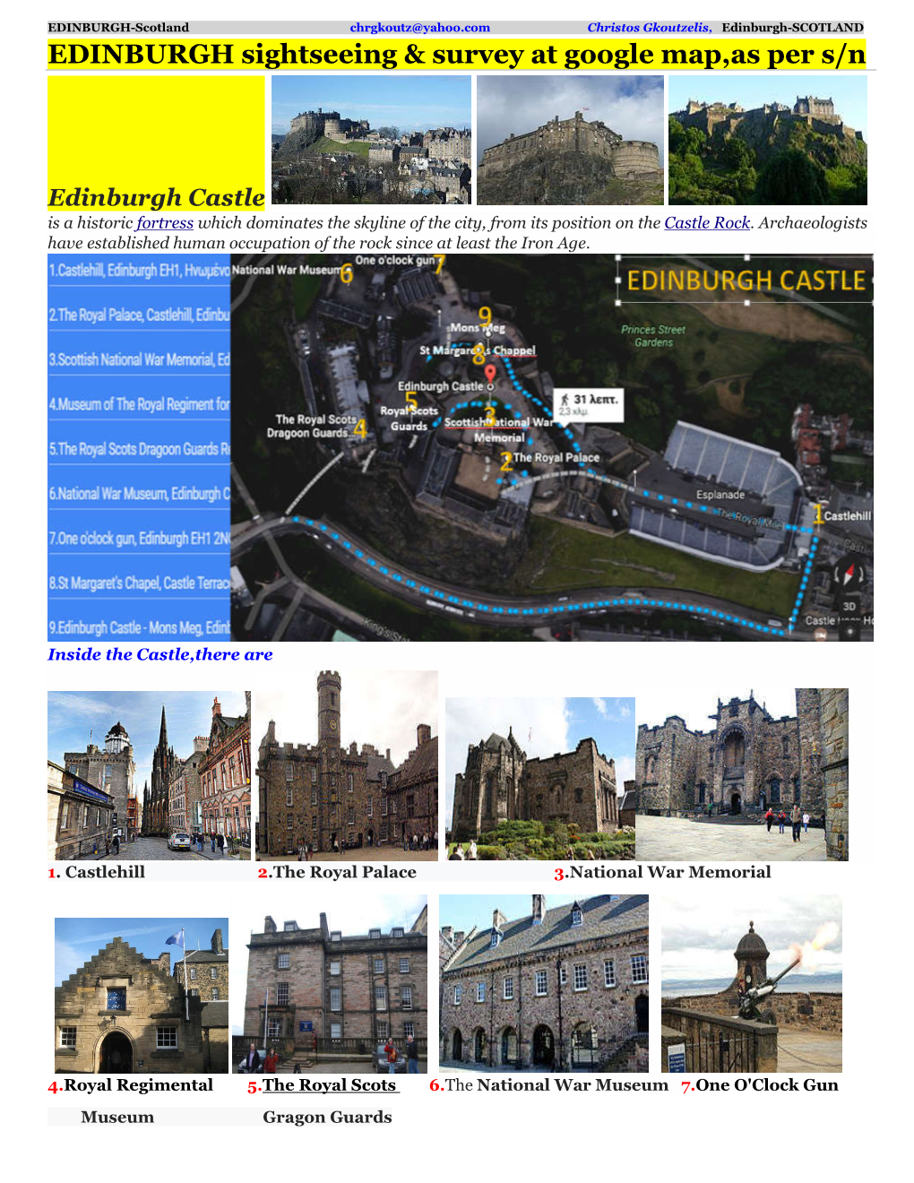 EDINBURGH Sightseeing & Survey at Google Map,As Per