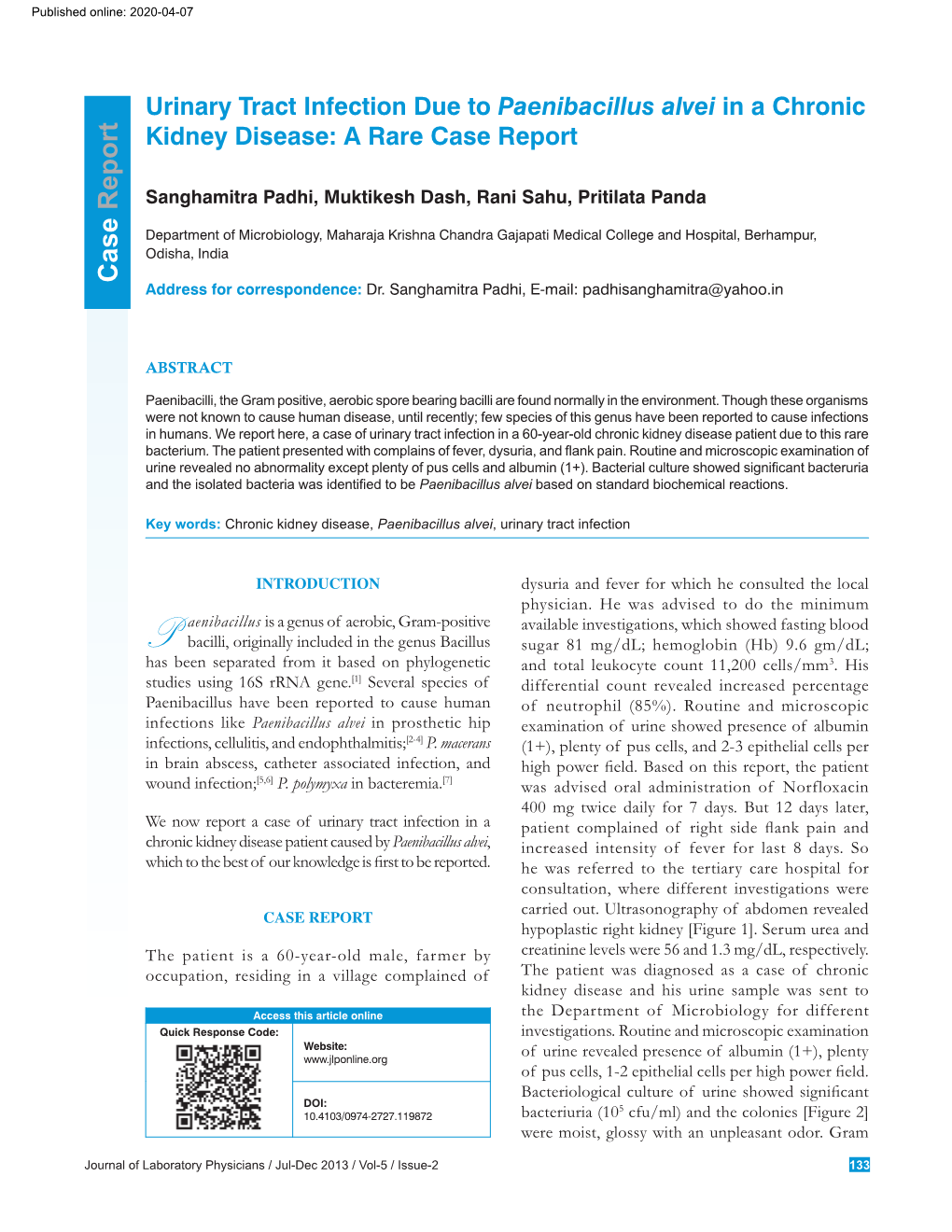 Urinary Tract Infection Due to Paenibacillus Alvei in a Chronic Kidney Disease: a Rare Case Report