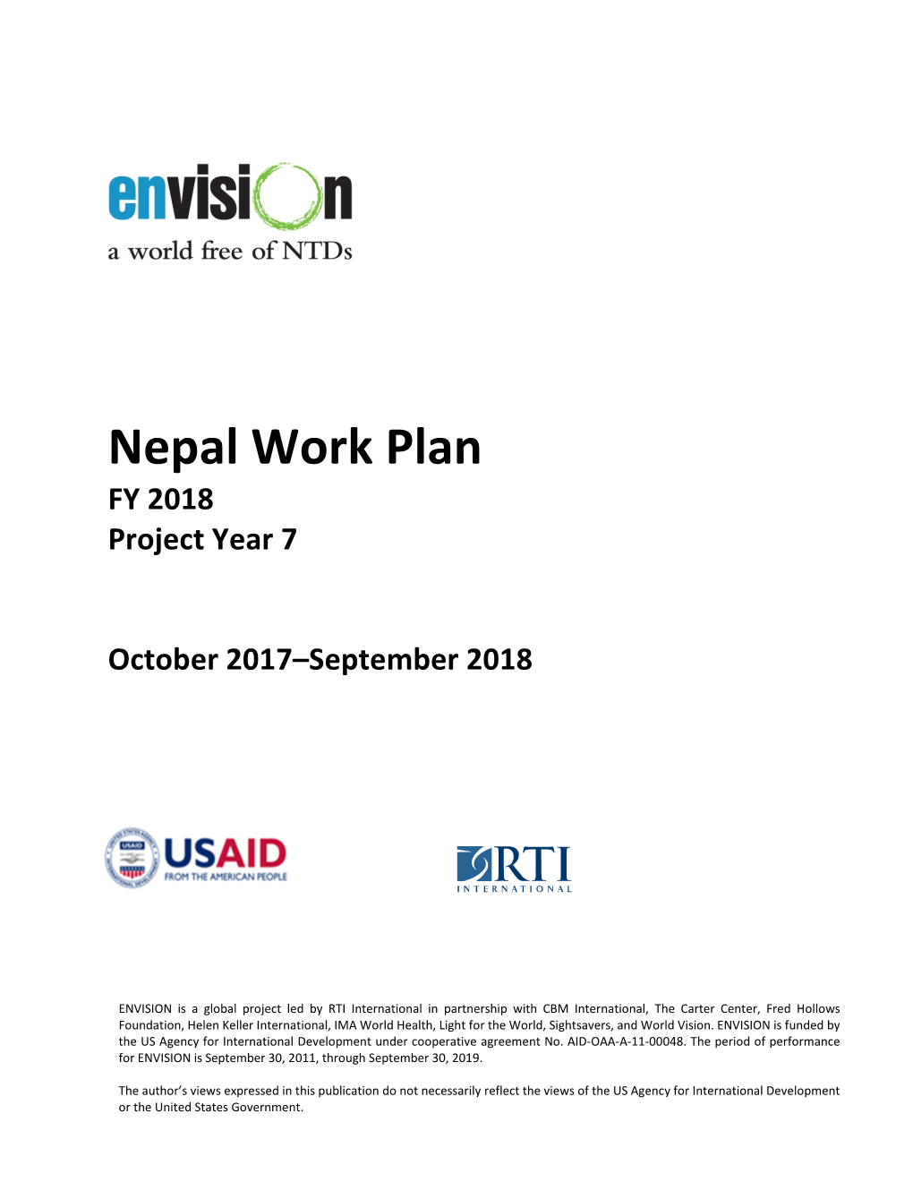 Nepal Work Plan FY 2018 Project Year 7