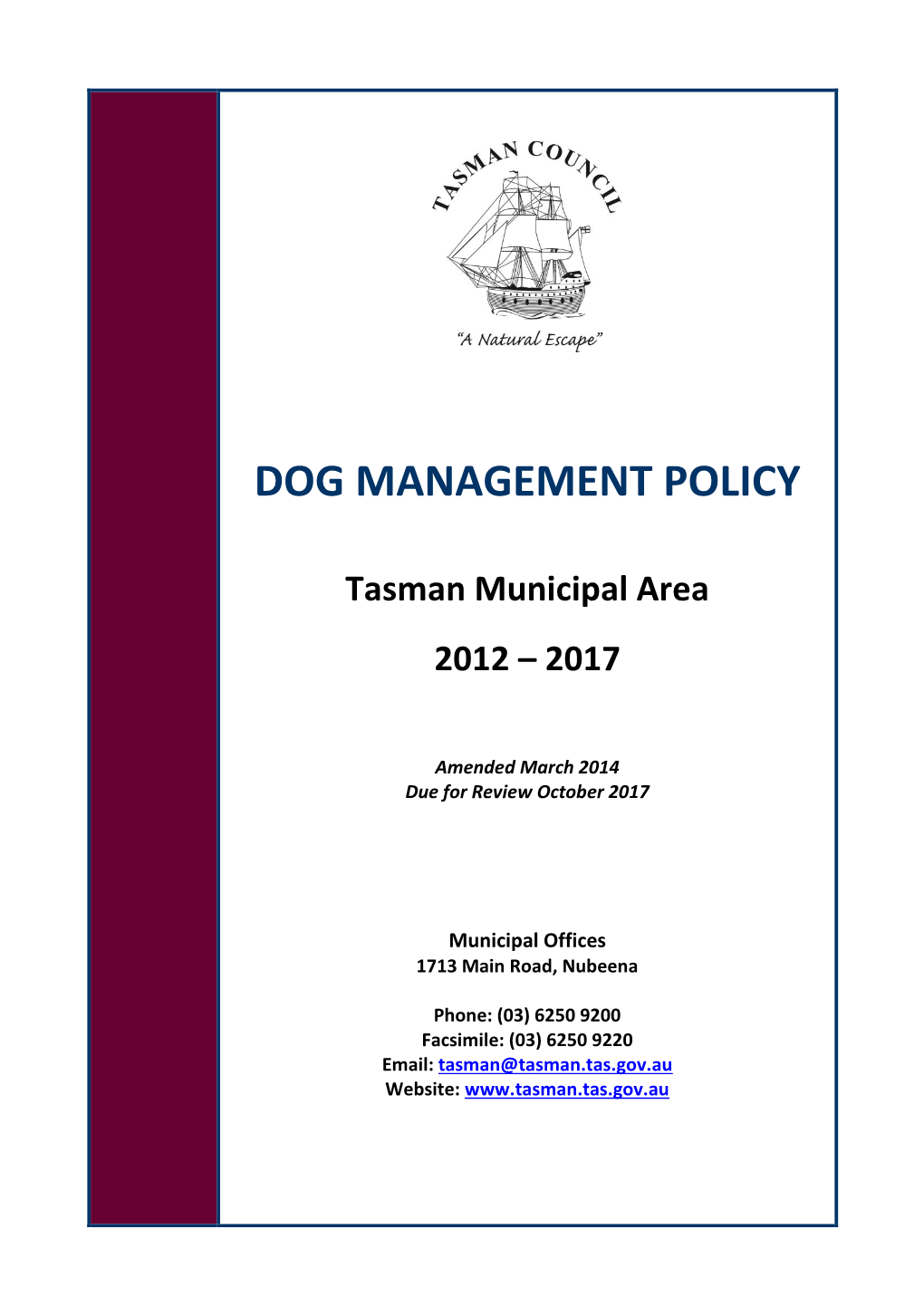 Dog Management Policy 2012-2017