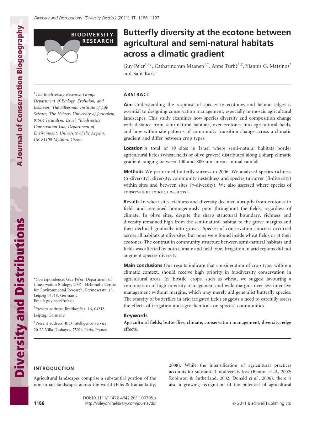 Butterfly Diversity at the Ecotone Between Agricultural And