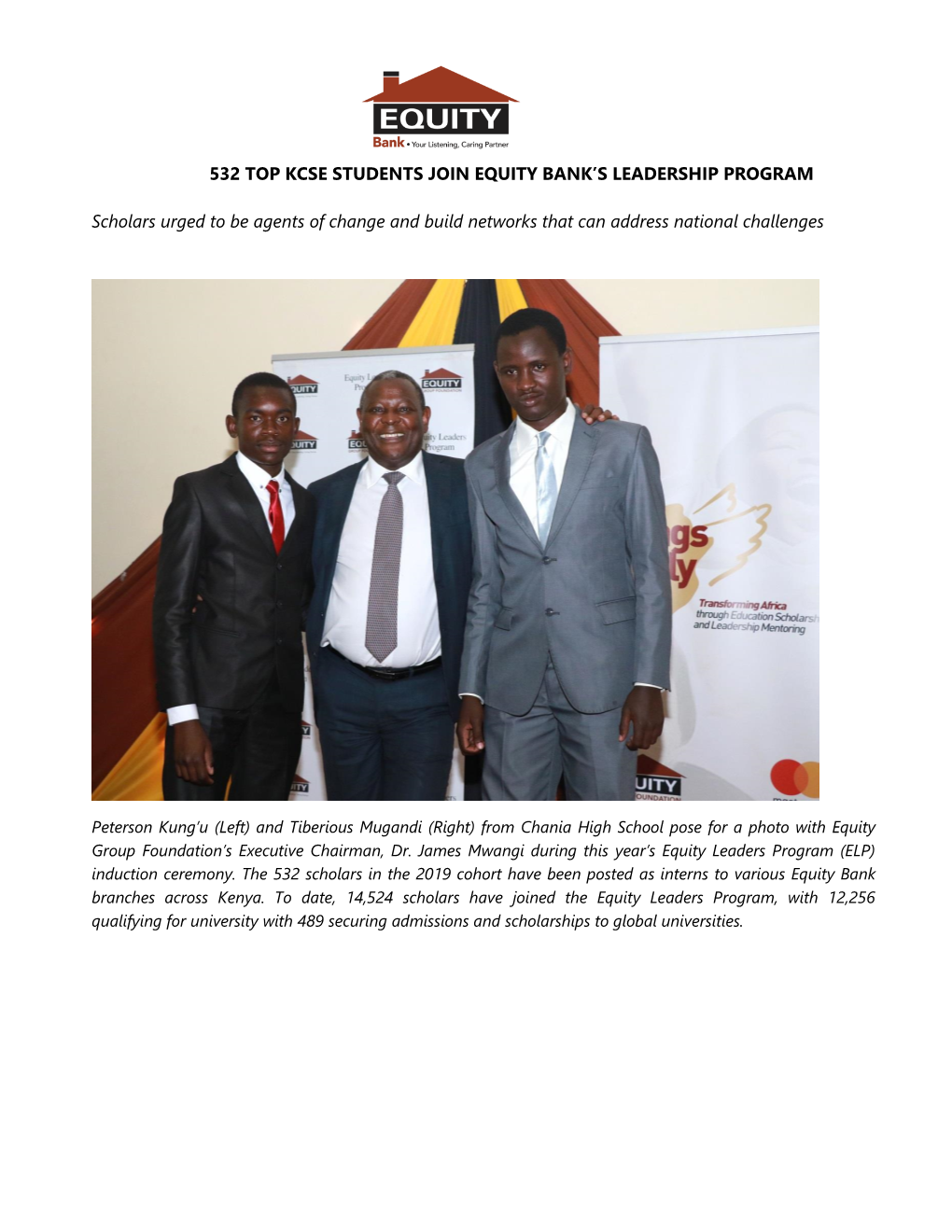 532 Top Kcse Students Join Equity Bank's Leadership