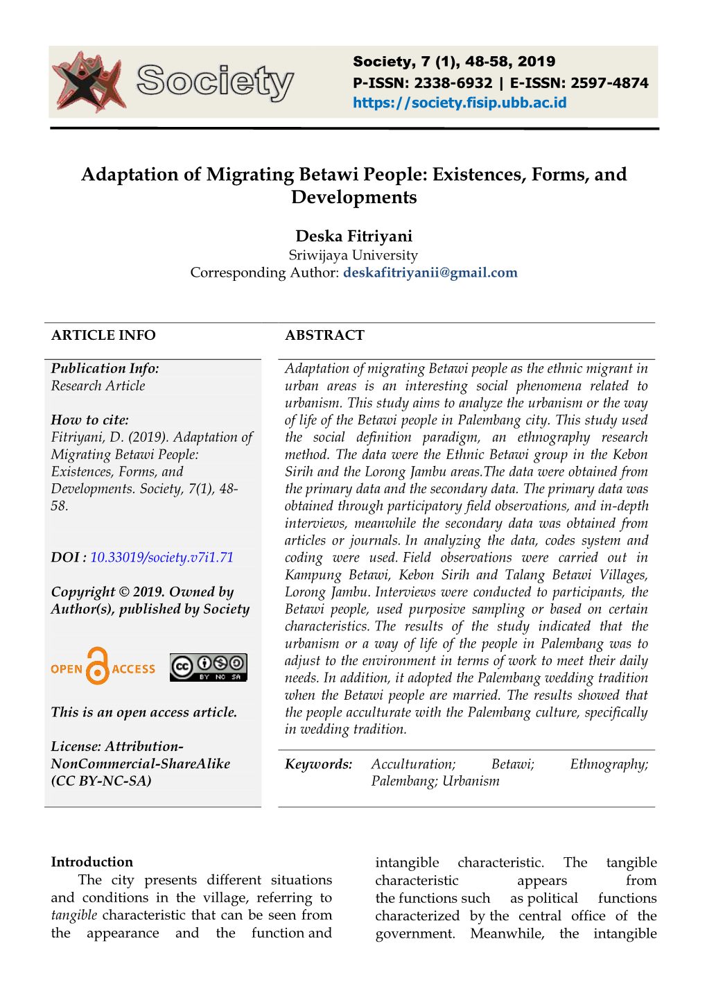 Adaptation of Migrating Betawi People: Existences, Forms, and Developments