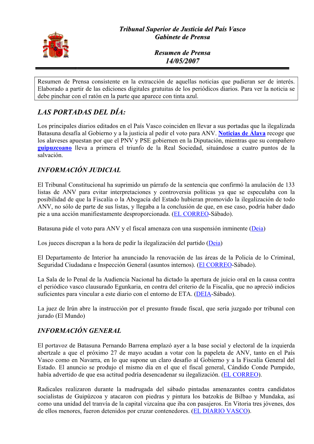 14/05/2007 Las Portadas Del Día