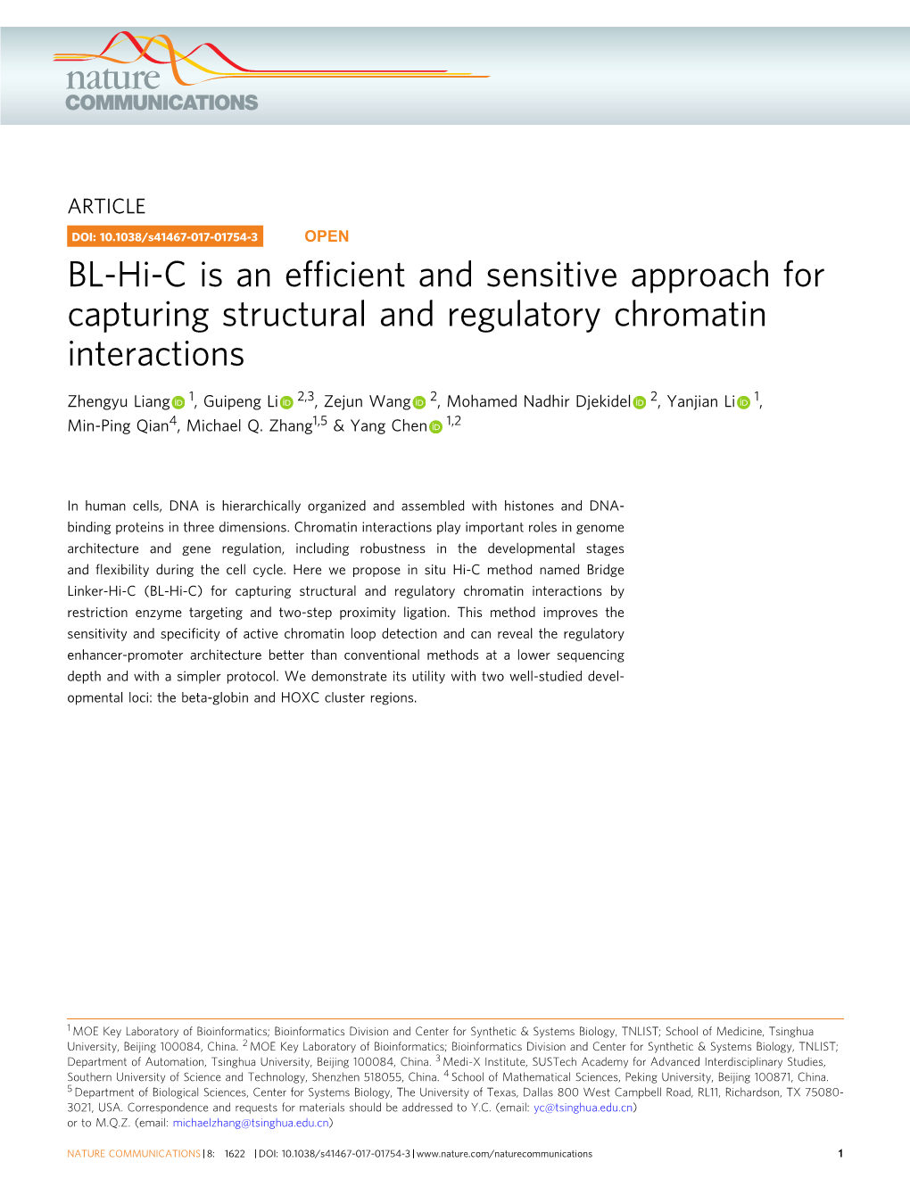 BL-Hi-C Is an Efficient and Sensitive Approach for Capturing Structural