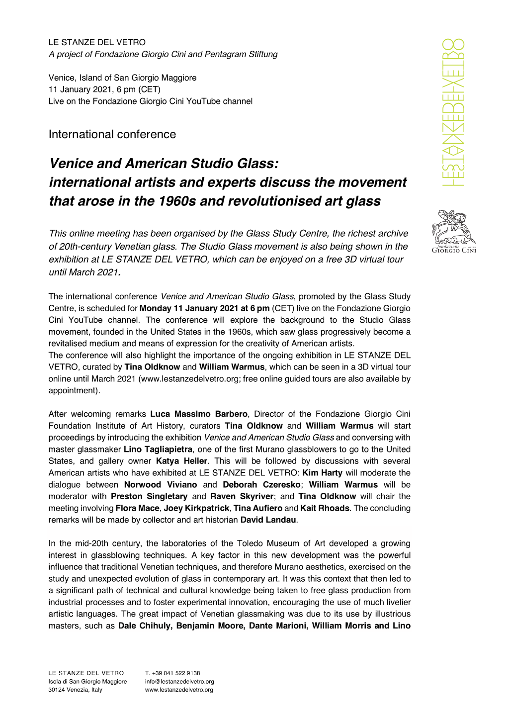 Venice and American Studio Glass: International Artists and Experts Discuss the Movement That Arose in the 1960S and Revolutionised Art Glass