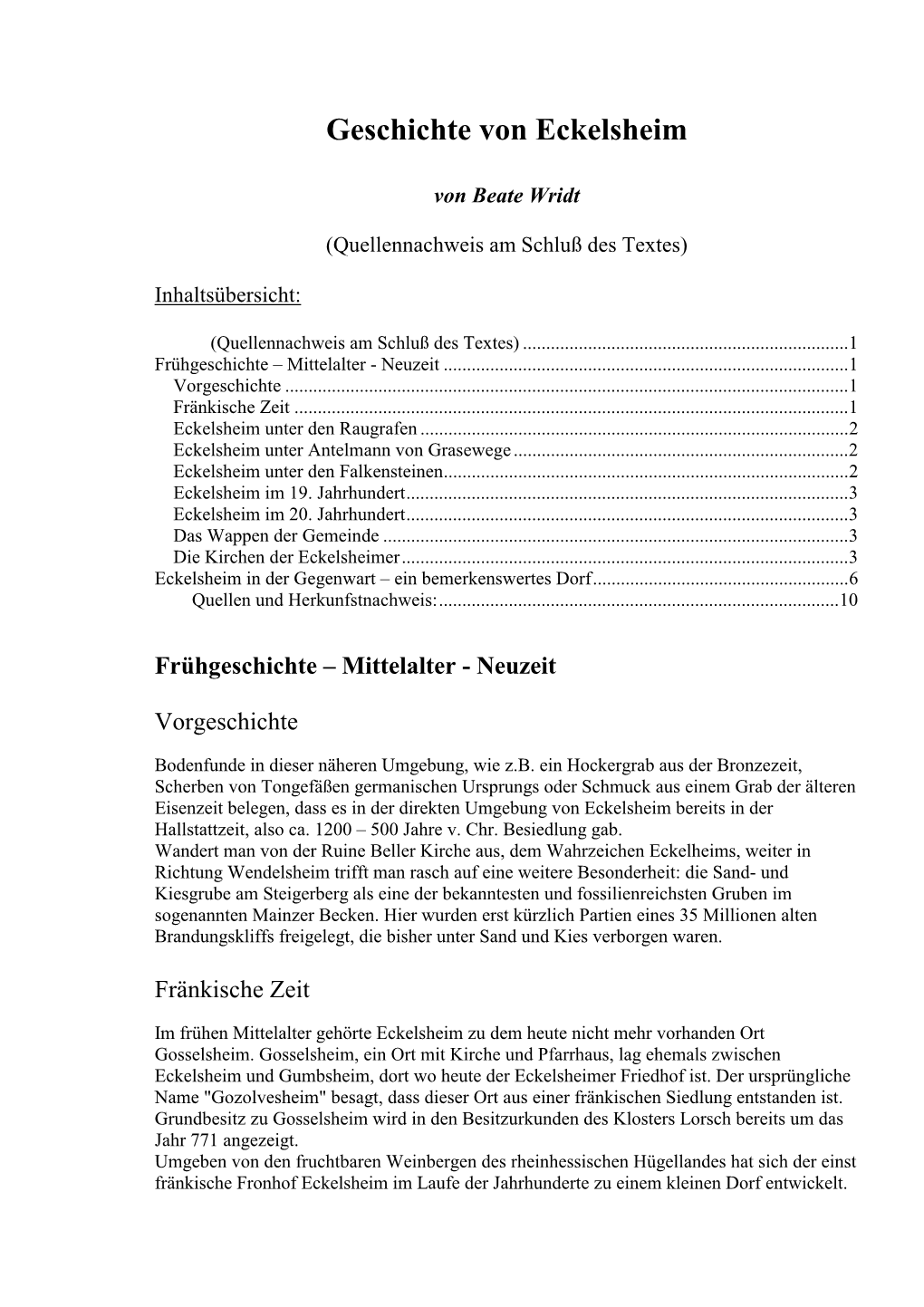 Geschichte Von Eckelsheim