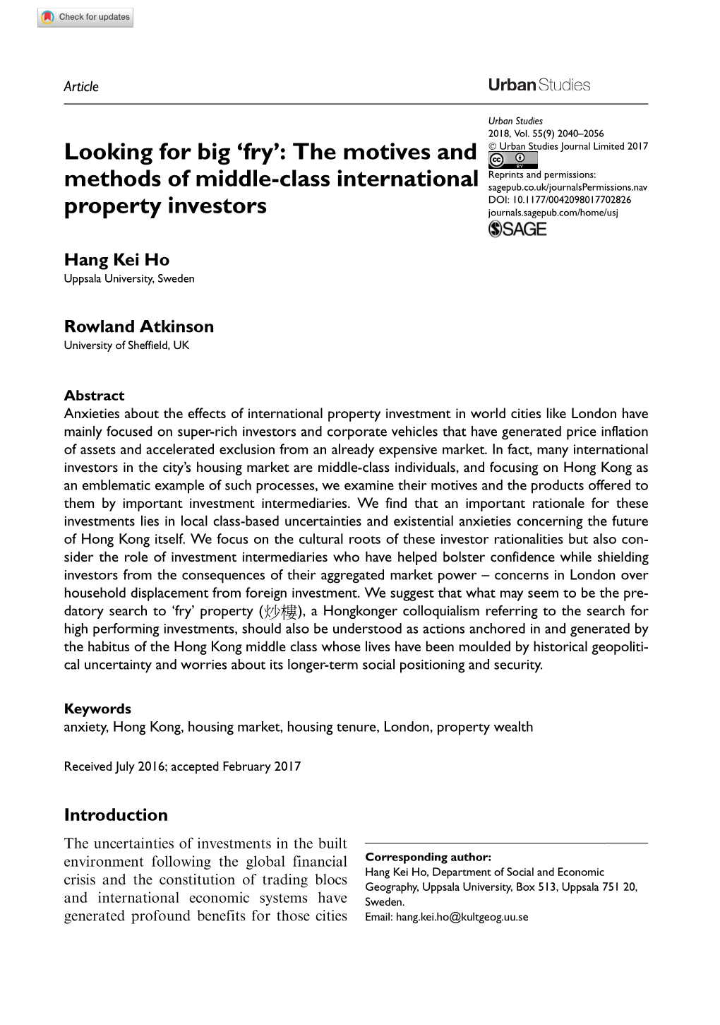 'Fry': the Motives and Methods of Middle-Class International Property