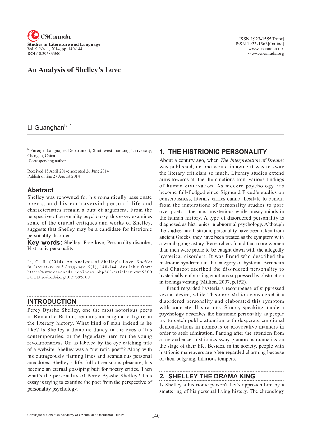 An Analysis of Shelley's Love