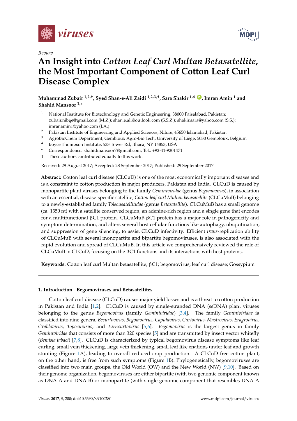 An Insight Into Cotton Leaf Curl Multan Betasatellite, the Most Important Component of Cotton Leaf Curl Disease Complex