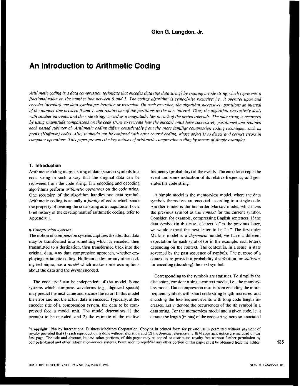 An Introduction to Arithmetic Coding