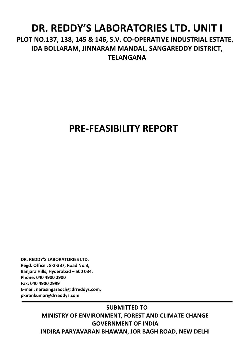 Dr. Reddy's Laboratories Ltd. Unit I