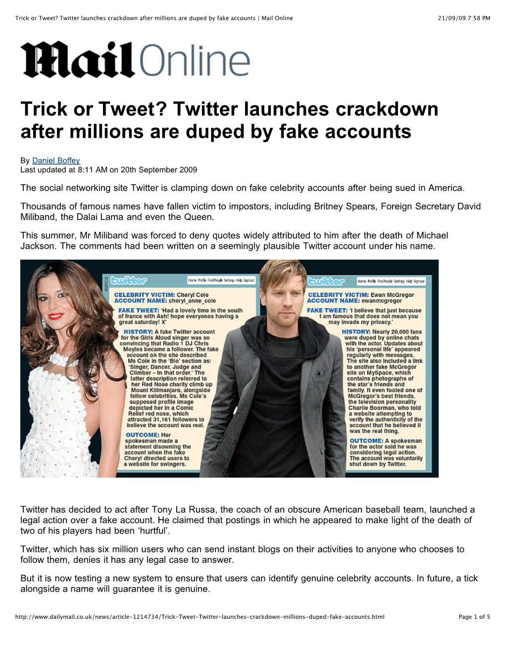 Trick Or Tweet? Twitter Launches Crackdown After Millions Are Duped by Fake Accounts | Mail Online 21/09/09 7:58 PM