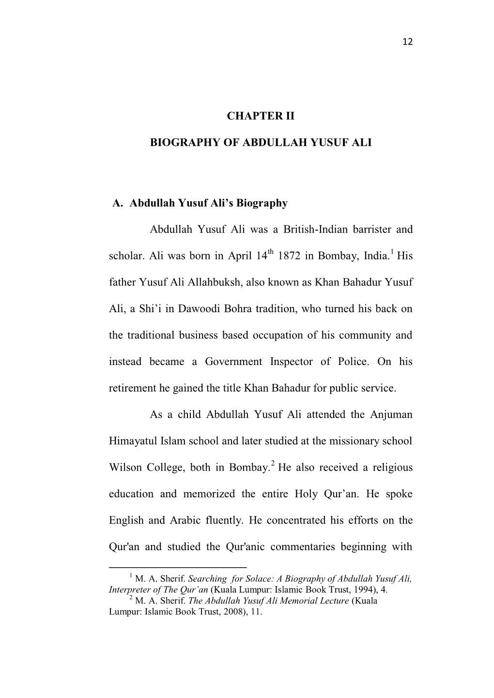 Chapter Ii Biography of Abdullah Yusuf Ali A
