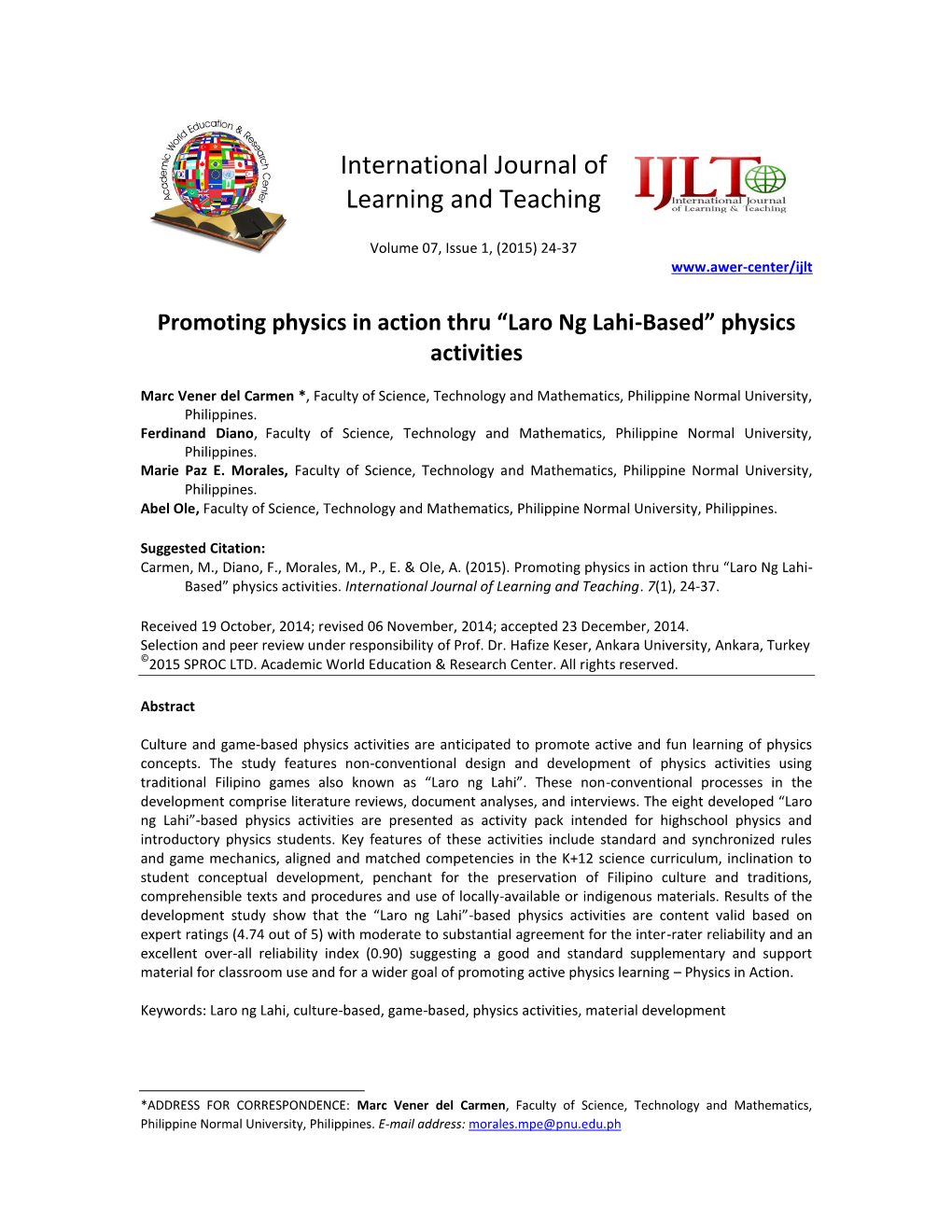 Laro Ng Lahi-Based” Physics Activities