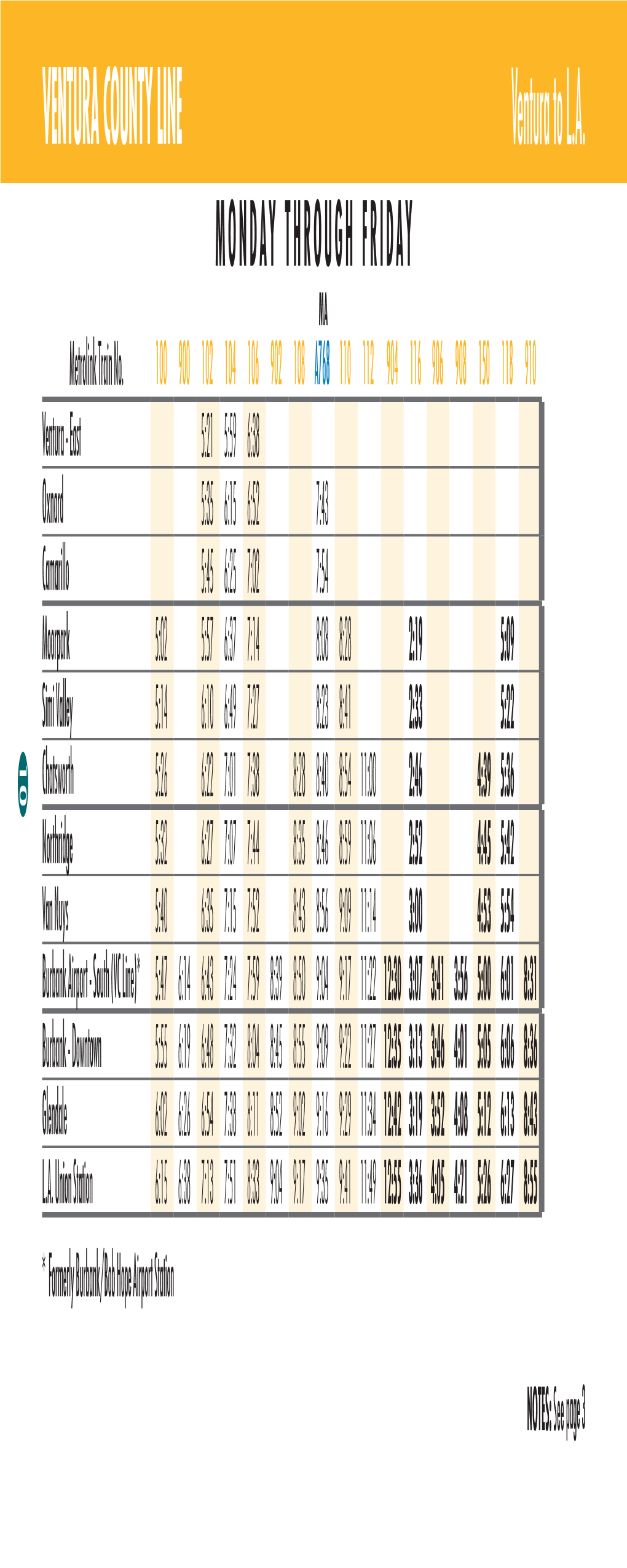 VENTURA COUNTY LINE Ventura to L.A. MONDAY THROUGH FRIDAY MA Metrolink Train No