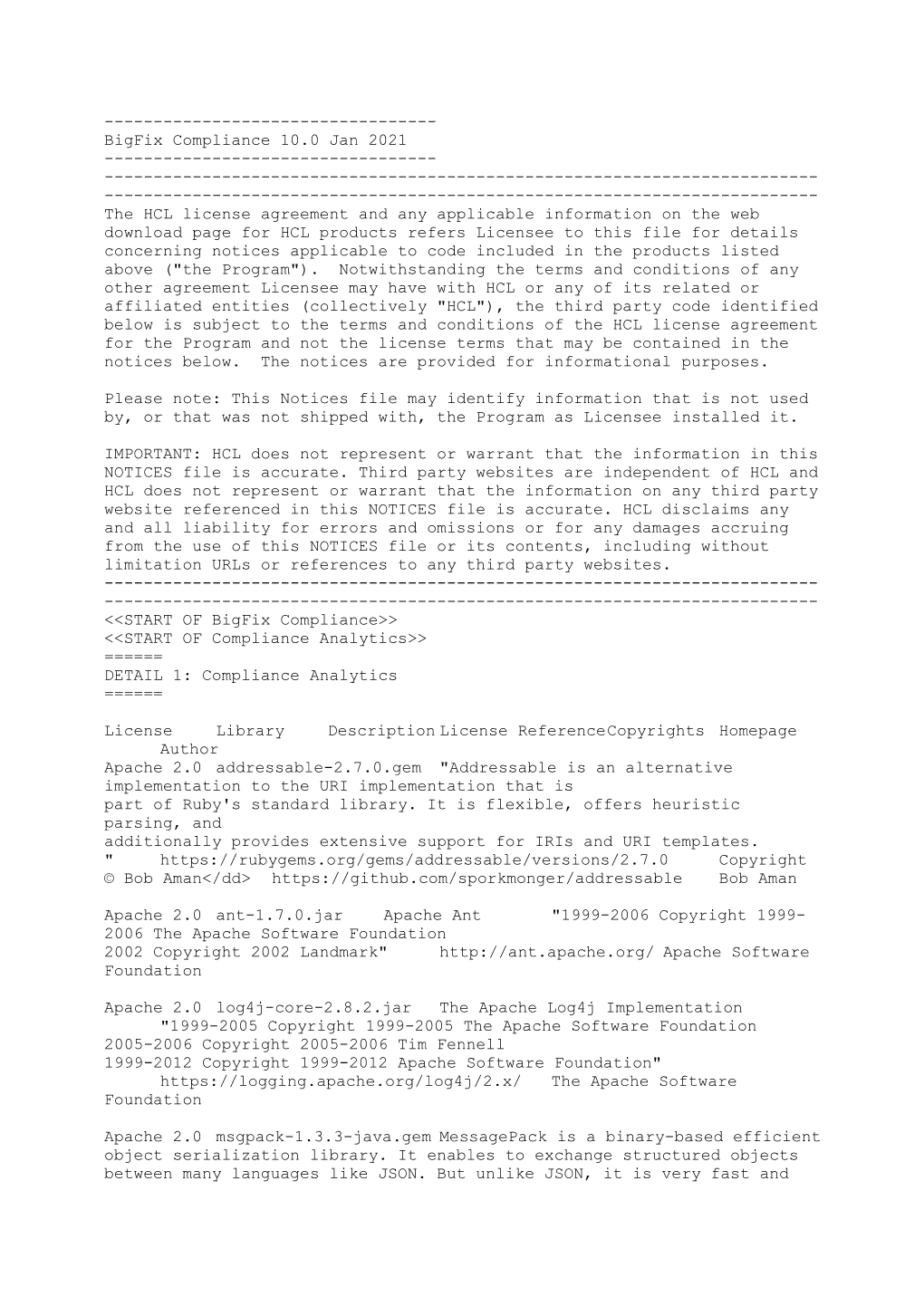 Bigfix Compliance Open Source Licenses and Notices