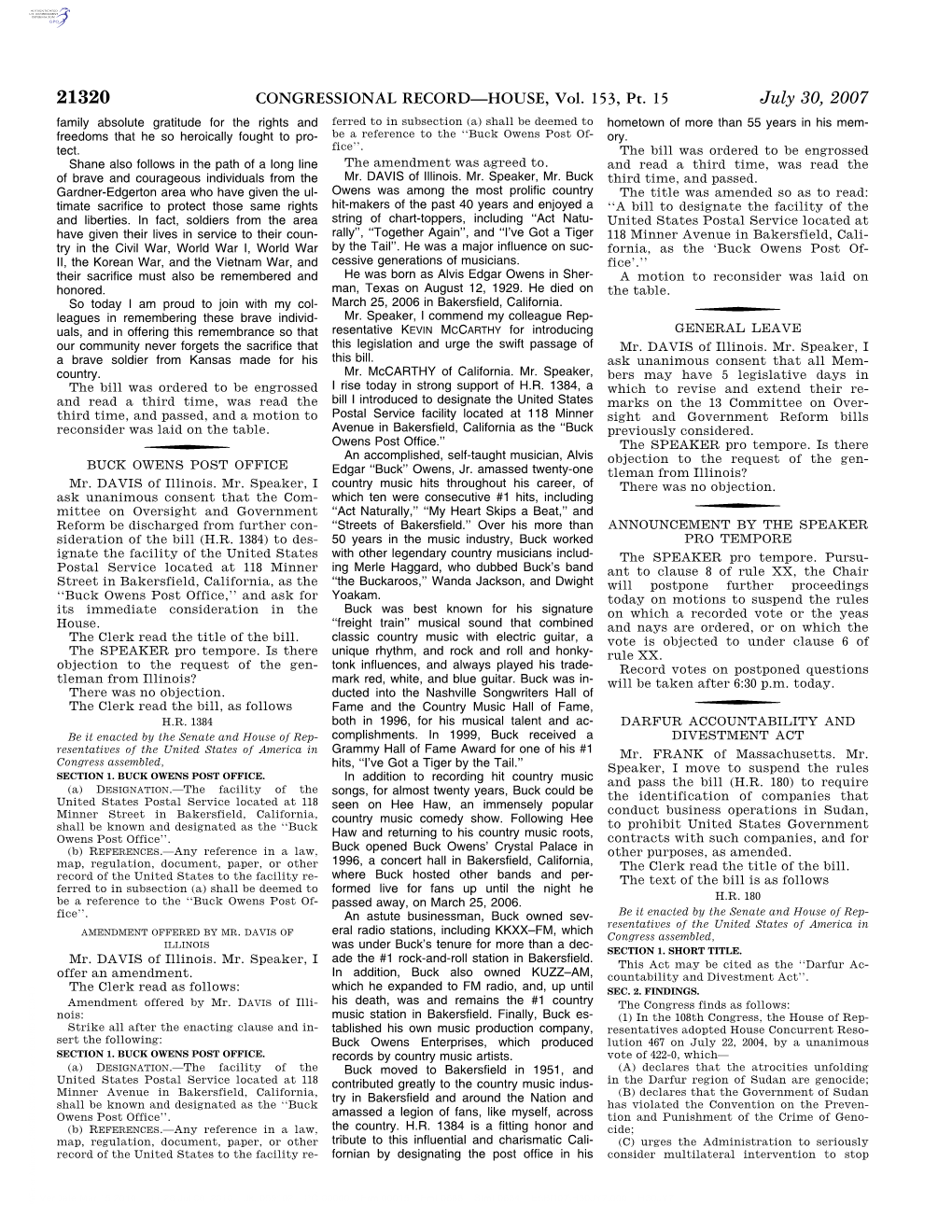 CONGRESSIONAL RECORD—HOUSE, Vol. 153, Pt. 15 July 30