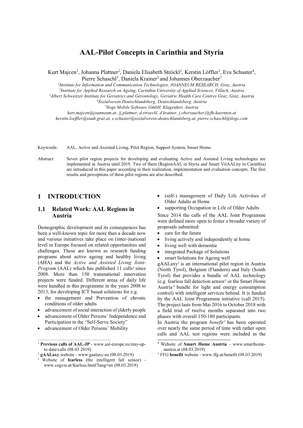 AAL-Pilot Concepts in Carinthia and Styria