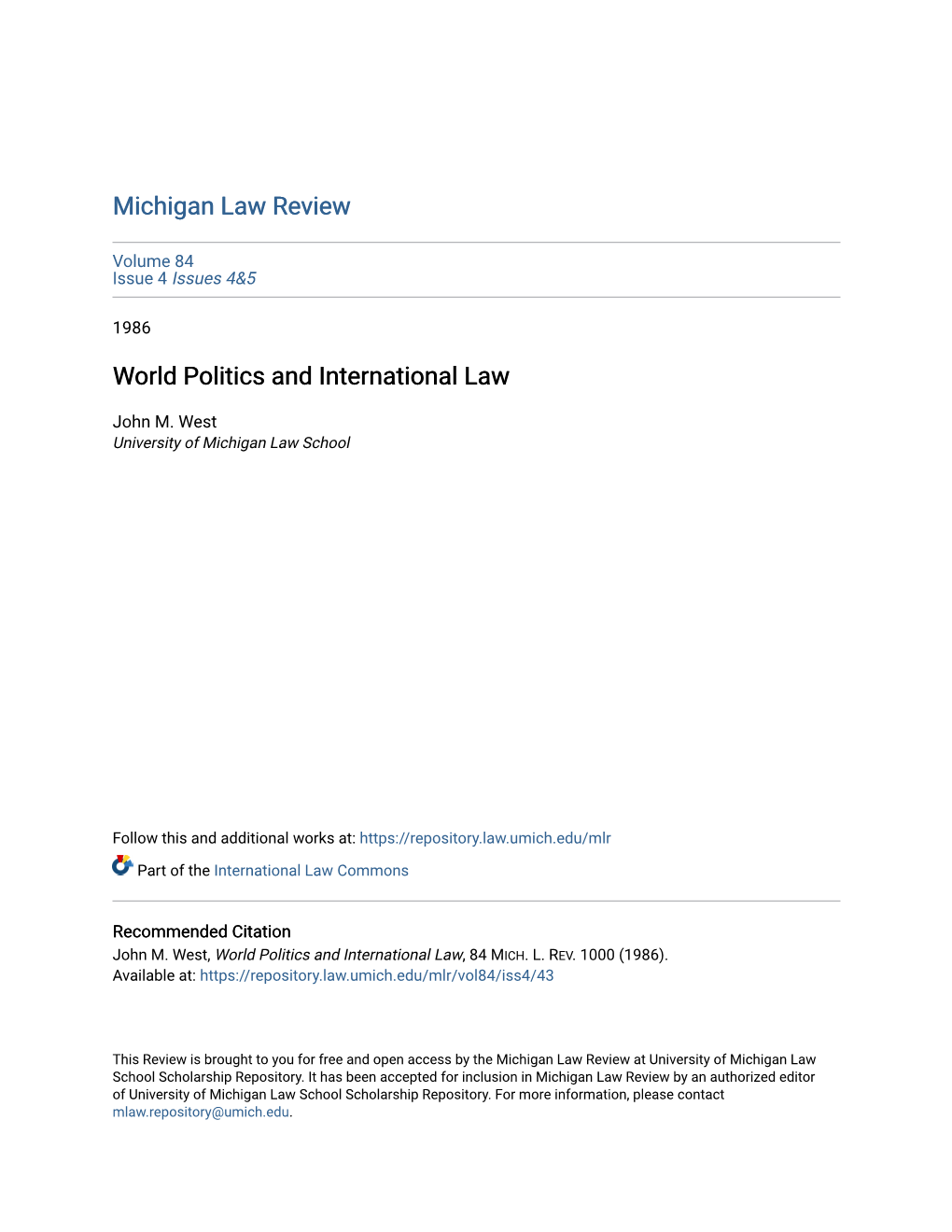 World Politics and International Law