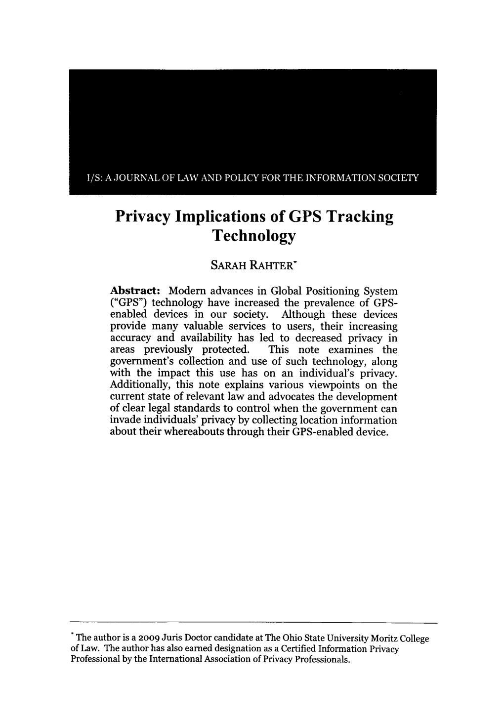 Privacy Implications of GPS Tracking Technology