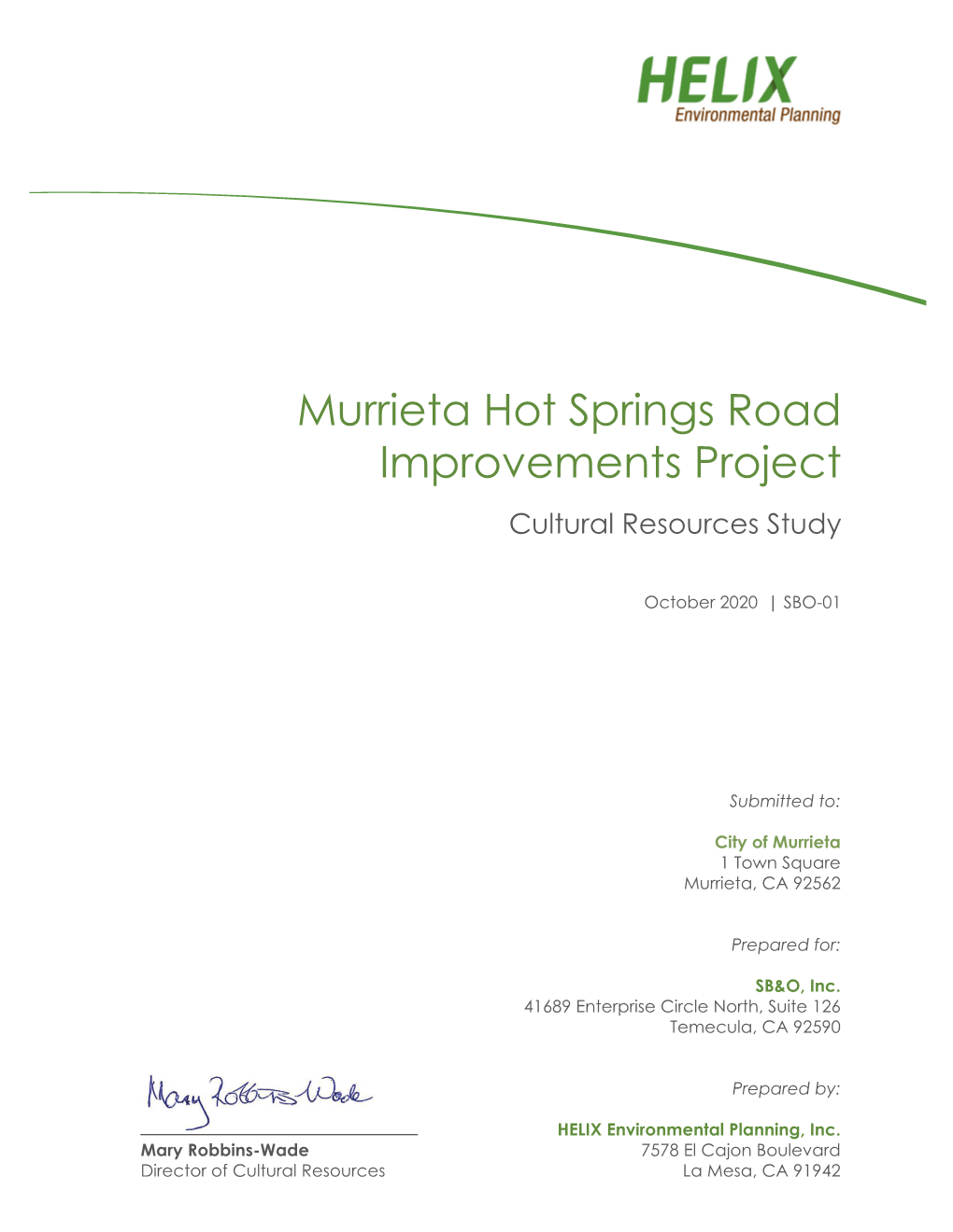 Murrieta Hot Springs Road Improvements Project Cultural Resources Study