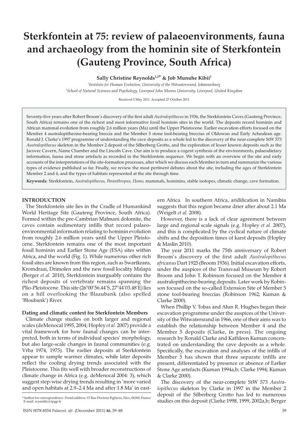 Sterkfontein at 75: Review of Palaeoenvironments, Fauna and Archaeology from the Hominin Site of Sterkfontein (Gauteng Province, South Africa)