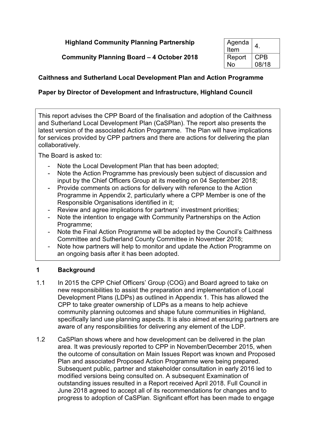 Item 4: Caithness and Sutherland Local Development Plan and Action Programme