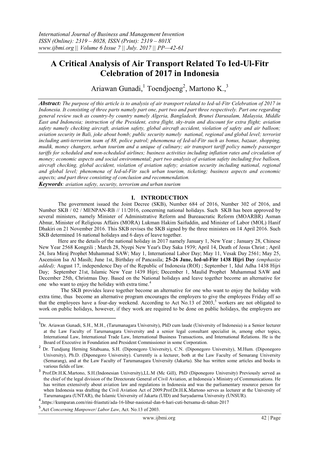 A Critical Analysis of Air Transport Related to Ied-Ul-Fitr Celebration of 2017 in Indonesia