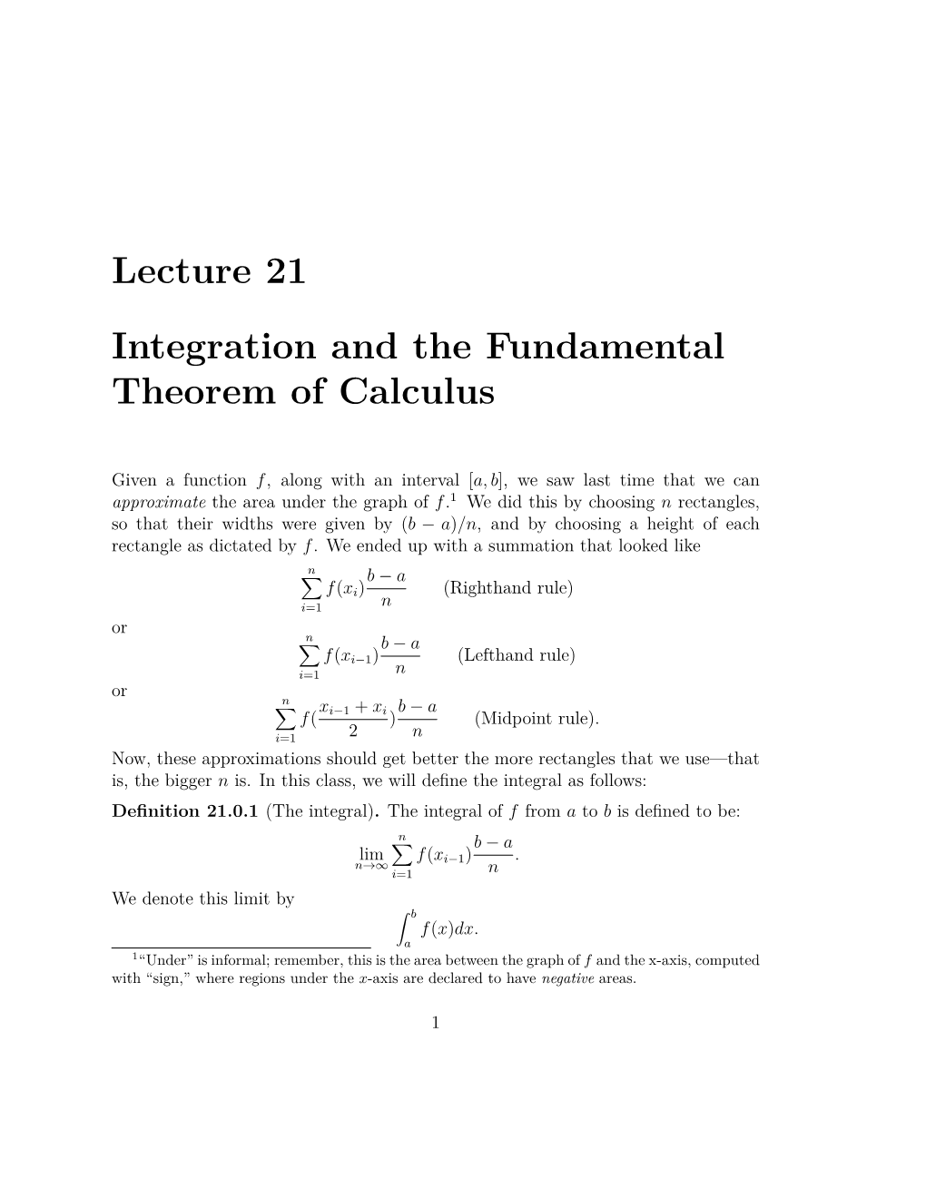 The Fundamental Theorem of Calculus