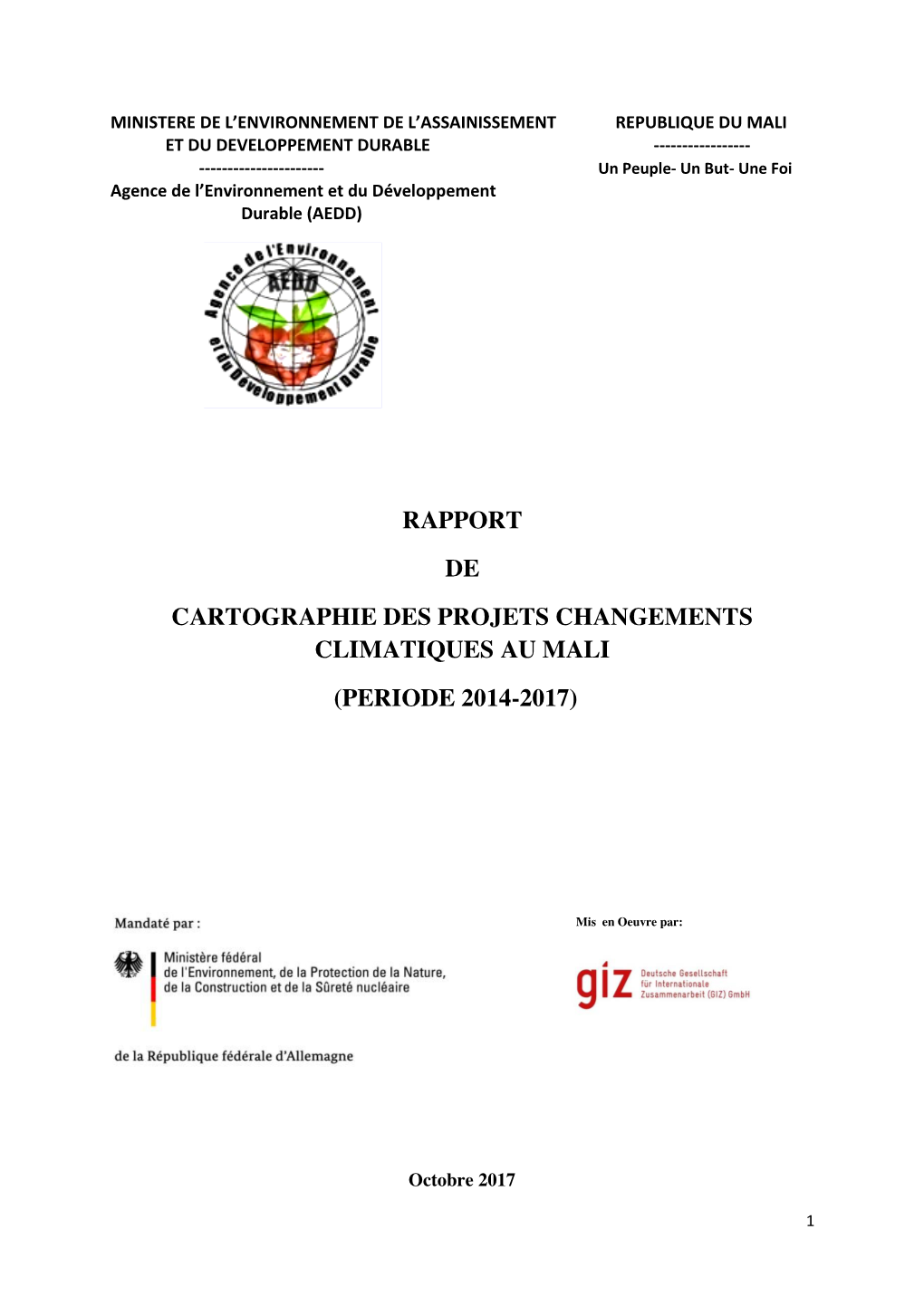 Rapport De Cartographie Des Projets Changements Climatiques Au Mali (Periode 2014-2017)