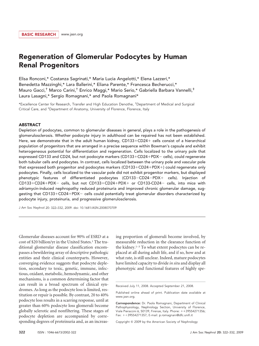 Regeneration of Glomerular Podocytes by Human Renal Progenitors