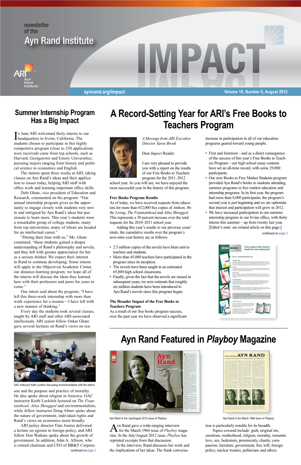 A Record-Setting Year for ARI's Free Books to Teachers Program Ayn Rand Featured in Playboy Magazine