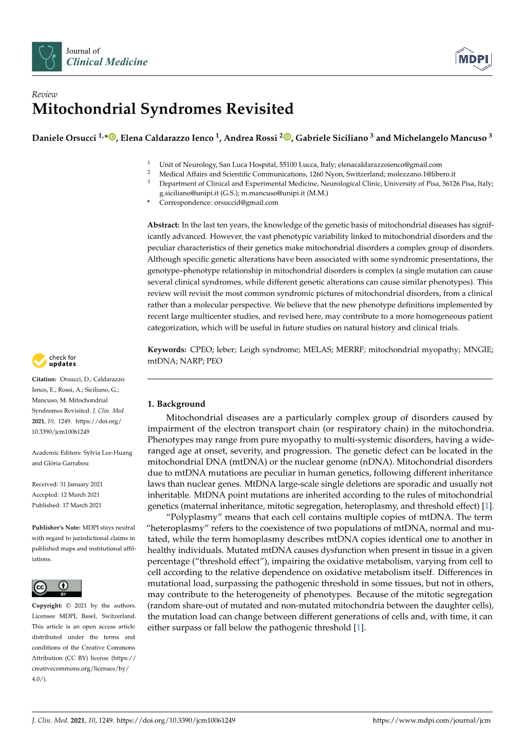 Mitochondrial Syndromes Revisited