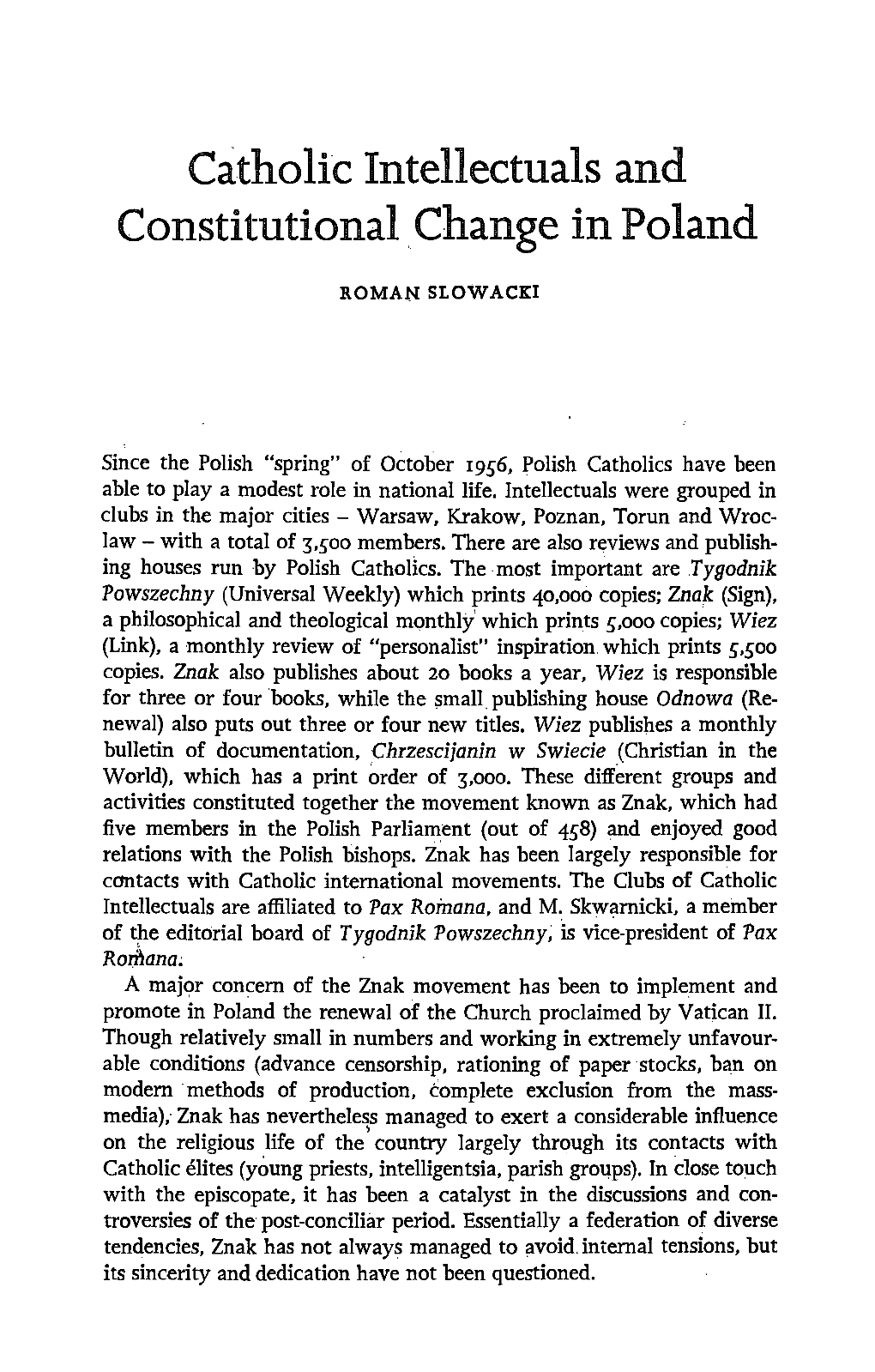 Catholic Intellectuals and Constitutional Change in Poland