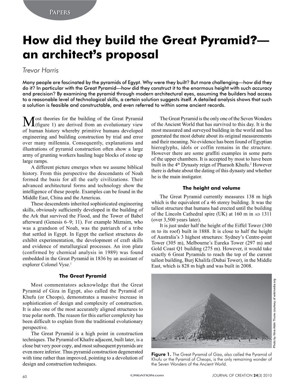 How Did They Build the Great Pyramid?— an Architect’S Proposal Trevor Harris