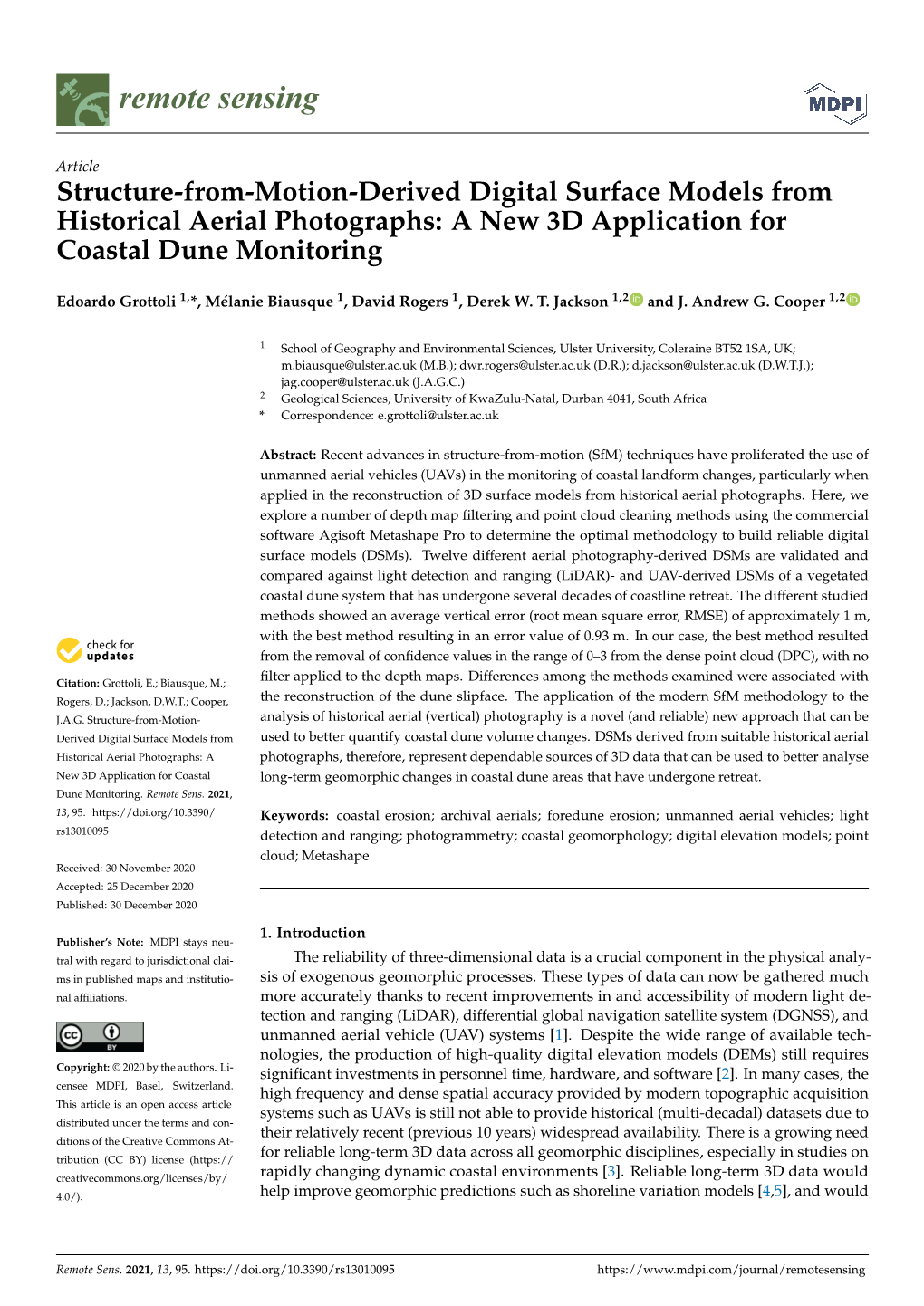 A New 3D Application for Coastal Dune Monitoring