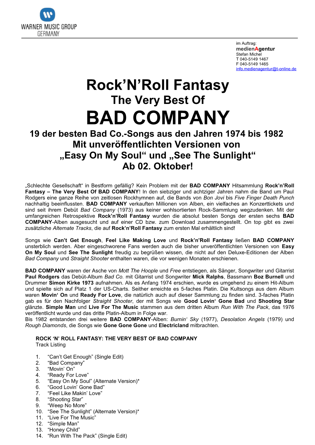 BAD COMPANY 19 Der Besten Bad Co.-Songs Aus Den Jahren 1974 Bis 1982 Mit Unveröffentlichten Versionen Von „Easy on My Soul“ Und „See the Sunlight“ Ab 02