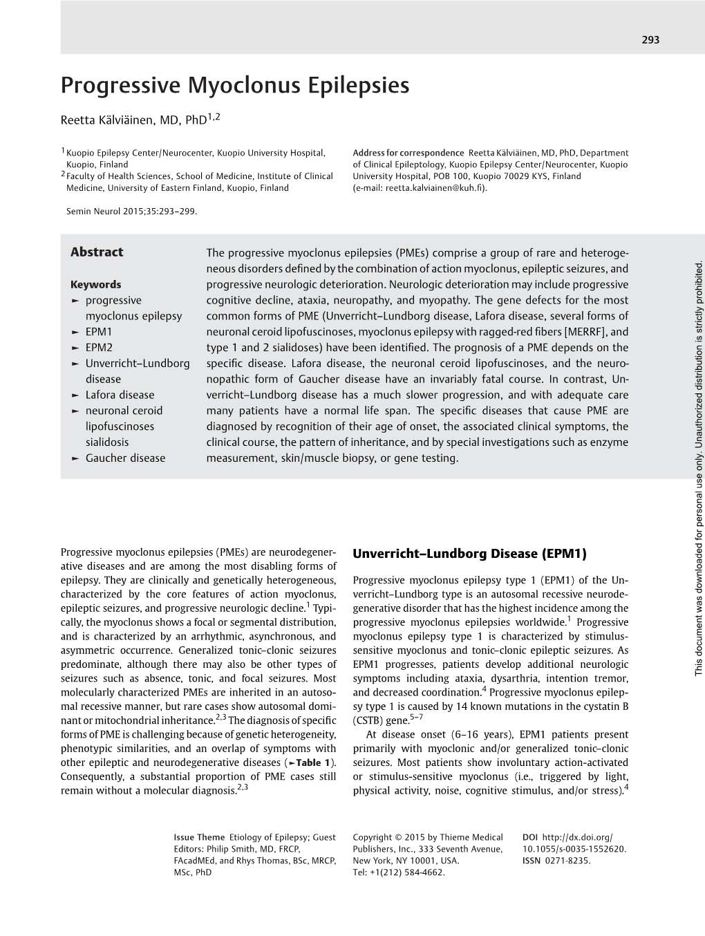 Progressive Myoclonus Epilepsies