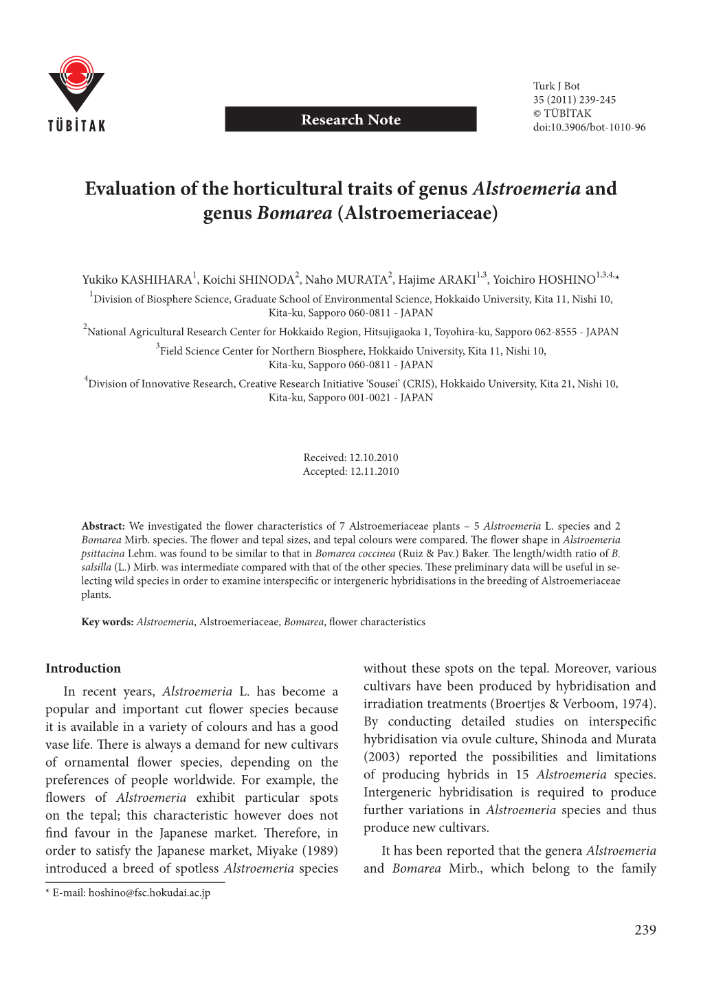 Evaluation of the Horticultural Traits of Genus Alstroemeria and Genus Bomarea (Alstroemeriaceae)