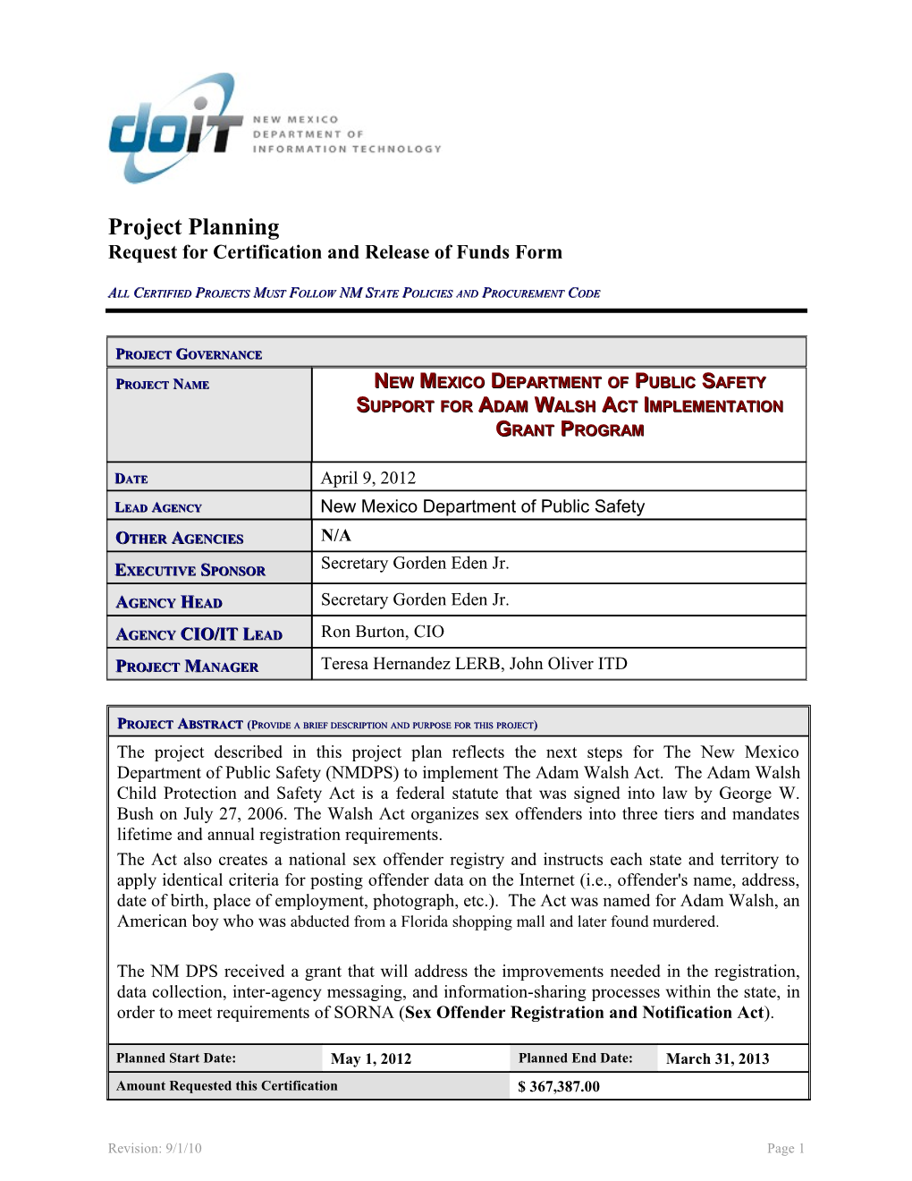 Request for Certification and Release of Funds Form s8