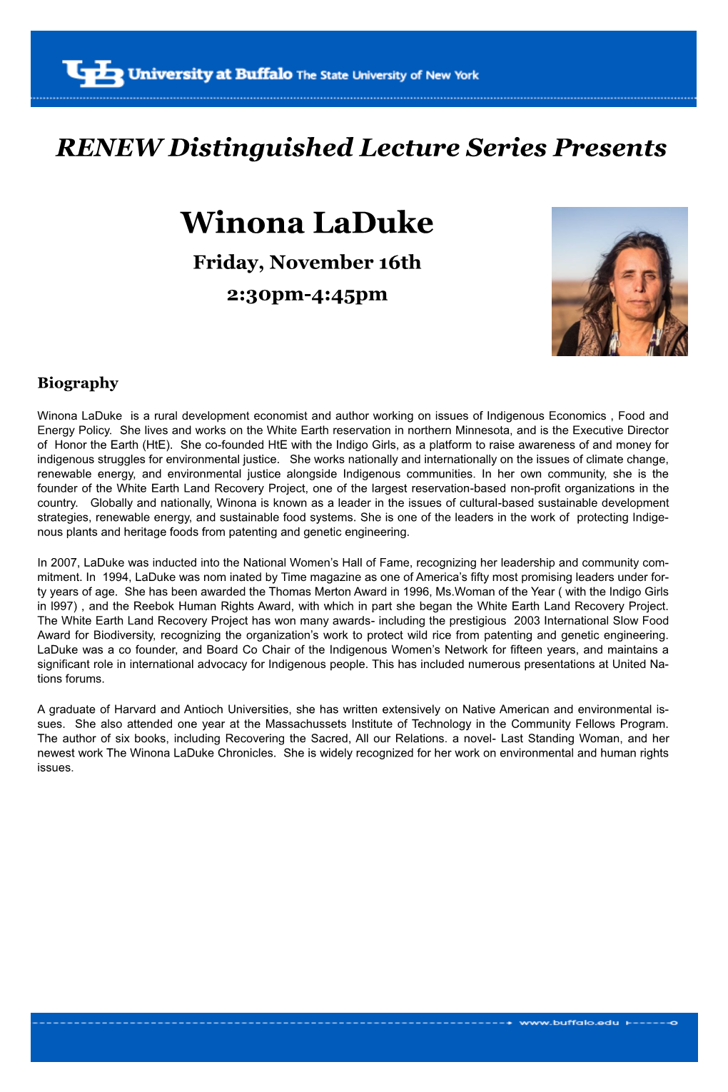 Winona Laduke Friday, November 16Th 2:30Pm-4:45Pm