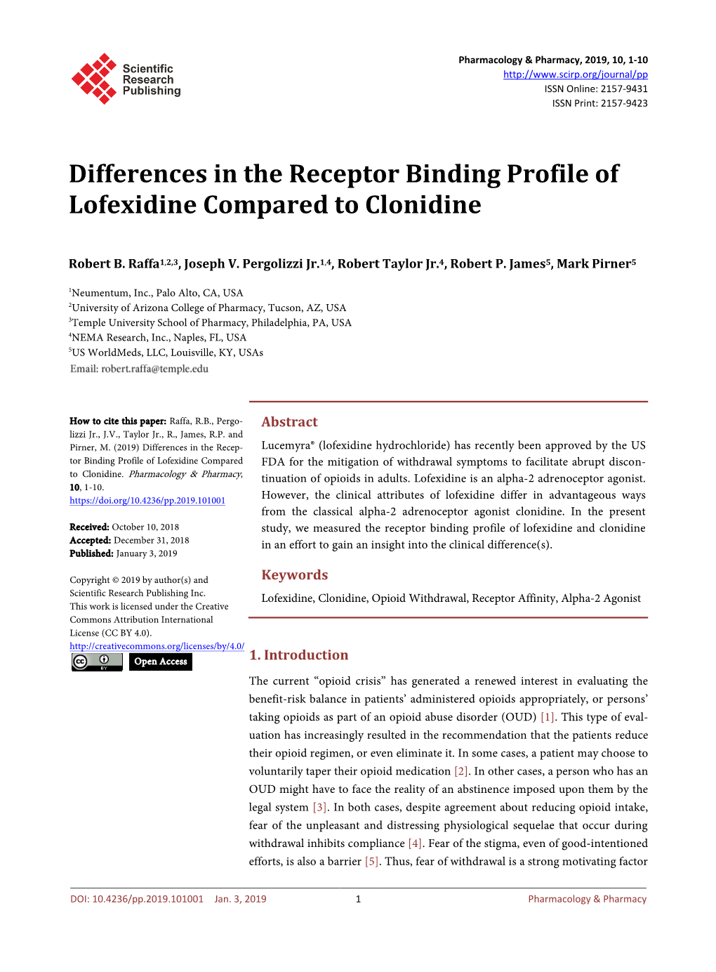 Differences in the Receptor Binding Profile of Lofexidine Compared to Clonidine