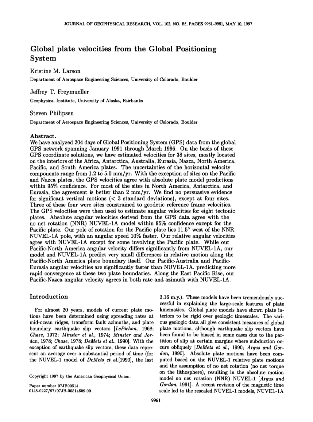 Global Plate Velocities from the Global Positioning System